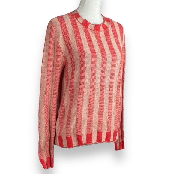 27 Miles Malibu Poppy Cotton Knit Crew Neck Sweater Faded Red Stripes Classic - Picture 2 of 9